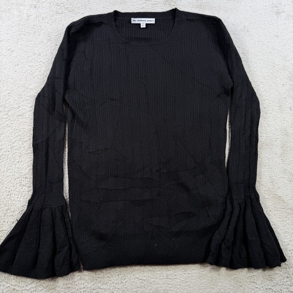 The Cashmere Project Sweater Womens Small Black 100% Cashmere Ruffle Bell Sleeve